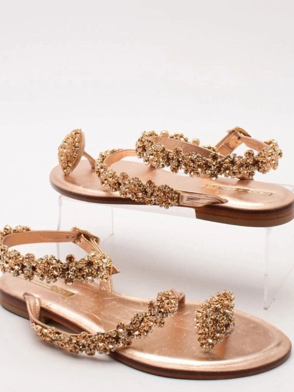 NEW Eddicuomo Italy Gold Jeweled Panarea Leather Sandals US7 EU37 €297